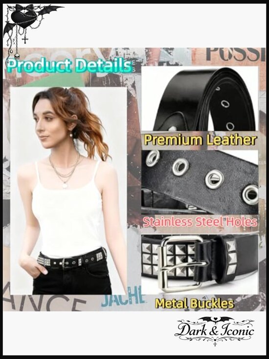 4 Pc Punk Gothic Studded Rivet Belt Set - Faux Leather Unisex Accessories main image 6